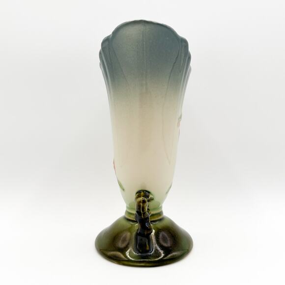 Hull Pottery Woodland Vase | Blue and Green Floral High Gloss ~8" | Vtg 1950s - Picture 9 of 13